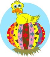cartooned chicken on the huge egg