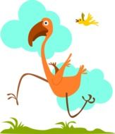 cartoon Orange Running Bird with big Beak