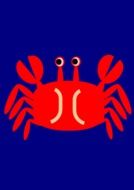drawn red crab on a blue background