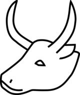 black and white graphic image of the horned head of a buffalo