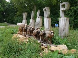 wooden figures of wolves
