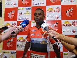 football player gives an interview