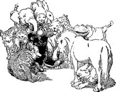 black and white drawing of animals