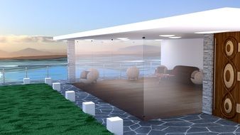 model of a modern house by the sea