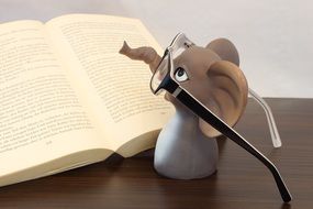 Elephant figure with the glasses and a book
