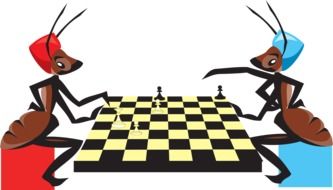 Colorful drawing of the ants playing chess clipart