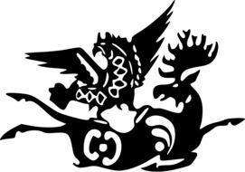 black drawing of a eagle striking a moose