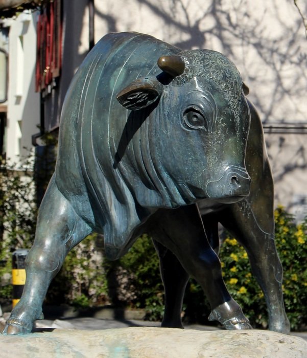 bronze sculpture of a bull in switzerland