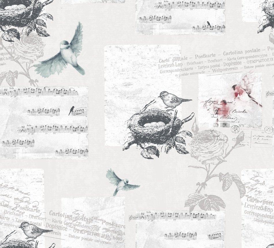 Birds and notes, vintage background