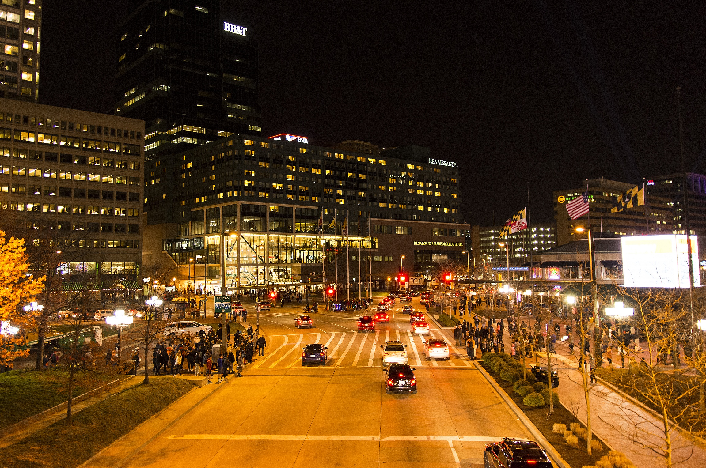 Panoramic view of traffic in baltimore at night free image download