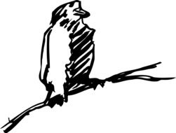 Black and white sketch of a bird on a branch