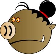 Clipart, picture of brown boar with red eyes