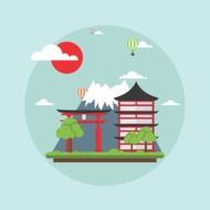 Japanese Landmarks in Landscape, illustration