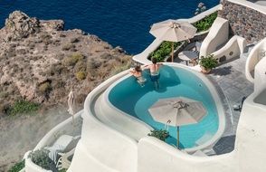 pool for a holiday on the island of Santorini