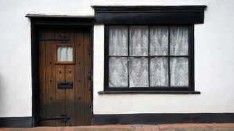 Old House, wooden door and Window, uk, england, hertfordshire