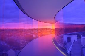 Colorful corridor design with the city view