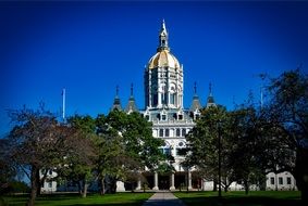 state capitol behind trees, usa, Connecticut, Hartford