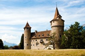 ancient castle with towers in switzerland