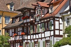 bright facades of houses in Meersburg