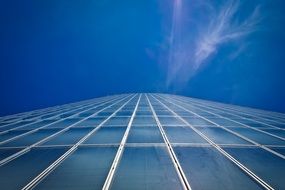 bottom view of glass facades skyscraper