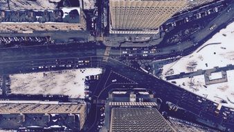 Aerial View high rise Buildings in city at winter