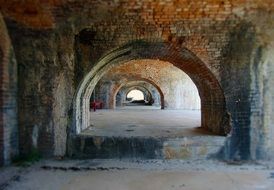 Tunnel with Brick walls in aged Fort Pickens, usa, florida