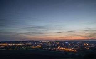 distant City Lights at dusk, top view