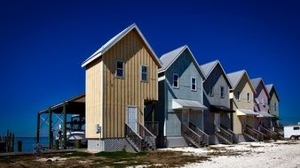 fishing houses on beach, usa, Alabama, Dauphin Island