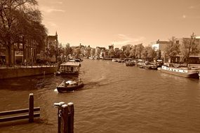 Amsterdam canal, sepia photo