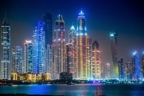 Night lights skyscrapers in Dubai