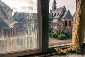 view from the dirty window of the church