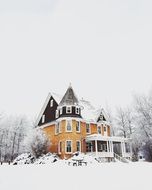 rural house in the snow in winter