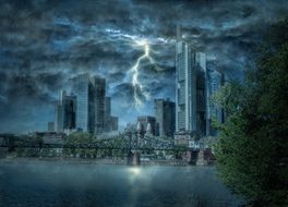 landscape of thunderstorm in city