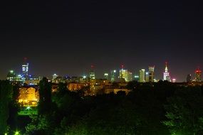 Downtown at Night, poland, Warsaw