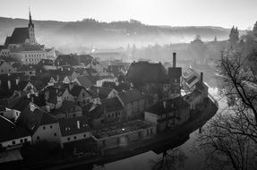 Cesky Krumlov panorama on the river bank in the Czech Republic