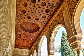 Ceiling of Alhambra palace, Moorish plasterwork, spain, granada