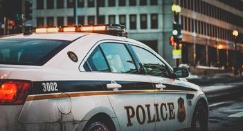 patrol car on a city street