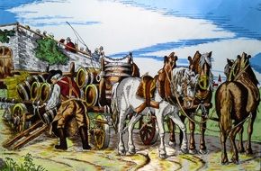 drawn medieval horses that transported beer barrels