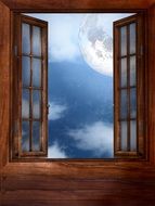 view of the moon from an open window