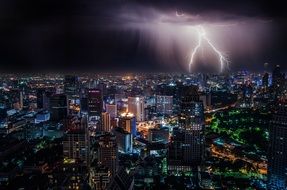 thunderstorm with lightning over the night city