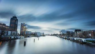 city landscape with river