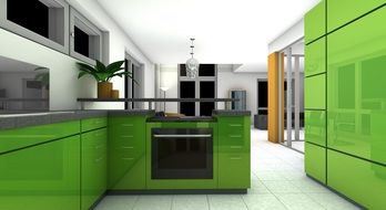 modern green kitchen set