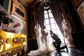 bride and groom in the castle