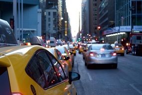 taxi on the city streets of the big city