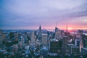 sun sets behind metropolis, usa, New York City