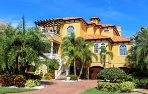 large house in the tropical garden