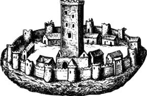 Black and white Fort Fortified Town drawing