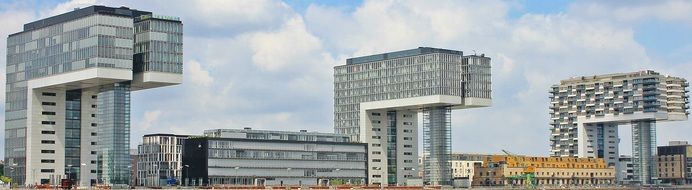 crane houses in Rhine harbor, Cologne, Germany