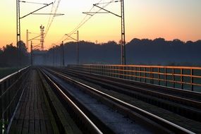 panorama of railway lines at sunset