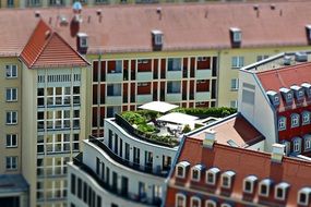 Terrace with garden on Roof at city, germany, Dresden